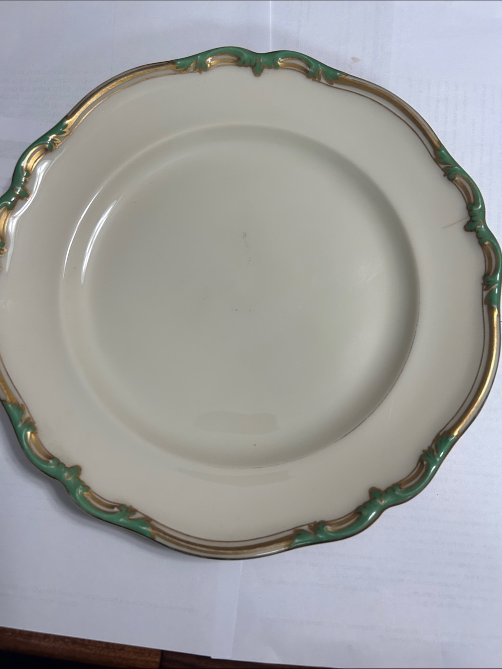 2 Black Knight Cream green and gold Dinner plates. Made in Germany. Signed.